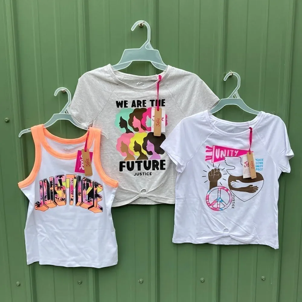 Justice Girls Knot Front Graphic T-Shirts & Tank Top 3-Pack Size M (10)